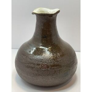 Studio Art Pottery Brown Clay Vase "Butterfly Logo" Signed‎